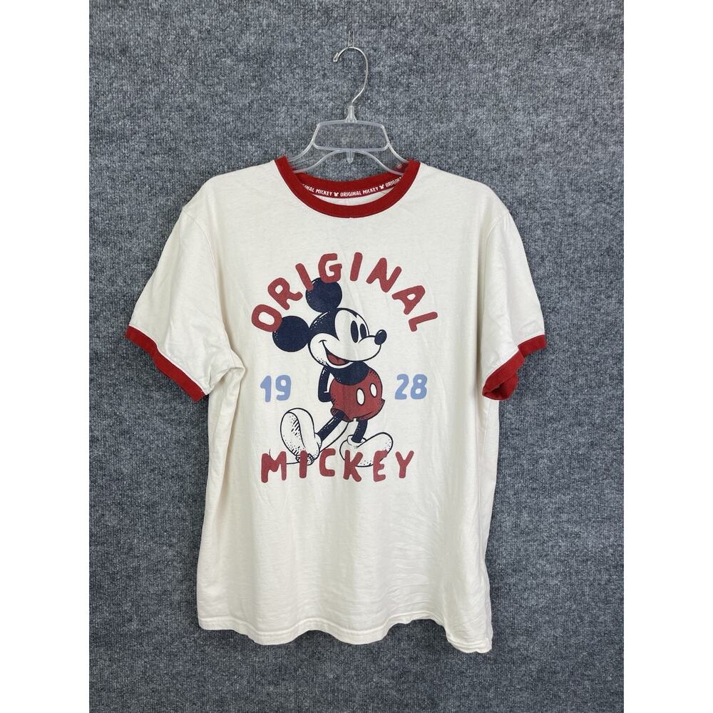 Original Mickey Mouse 1928 T-Shirt Women's Large Beige Red Short Sleeve